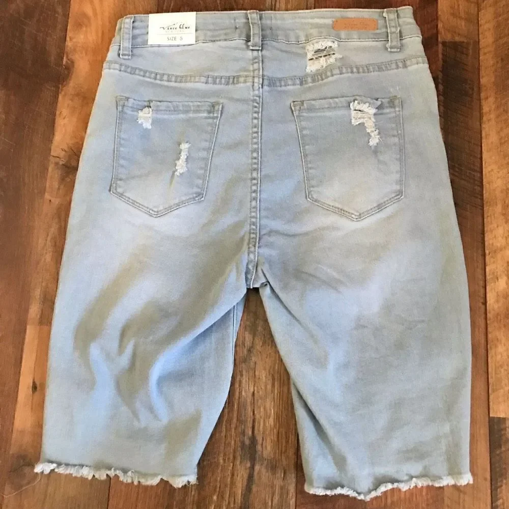 Vince blue NY Bermuda Distressed Denim High Waist Shorts SZ 5 New with tags